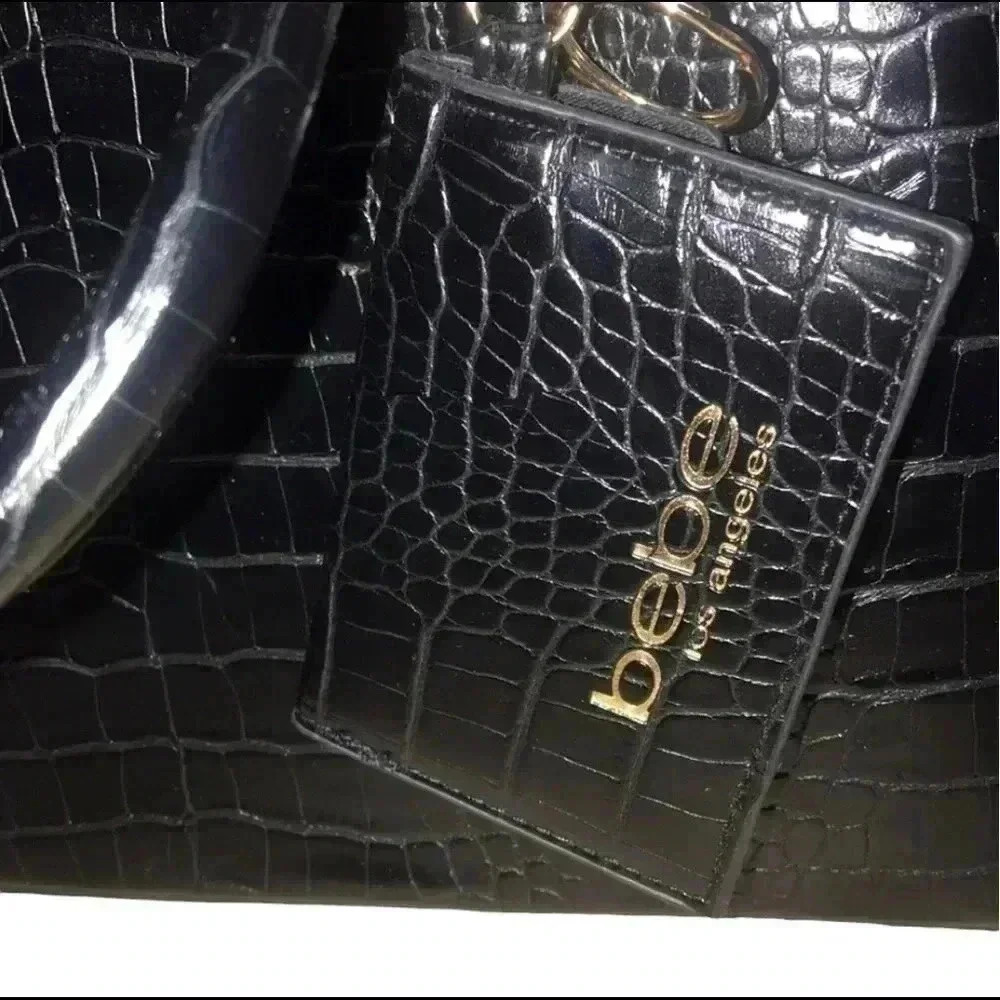 Bebe Black Crocodile Satchel with Card Case - Picture 12 of 12